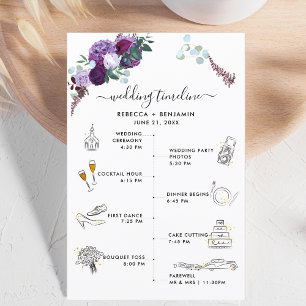 Purple Floral Wedding Itinerary Icons Program Card
