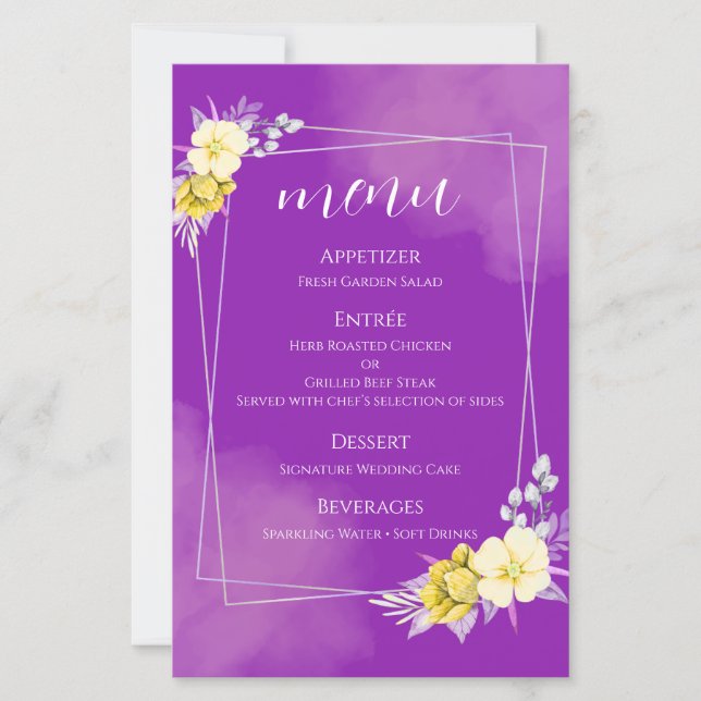 Purple Floral Wedding Menu Card (Front)