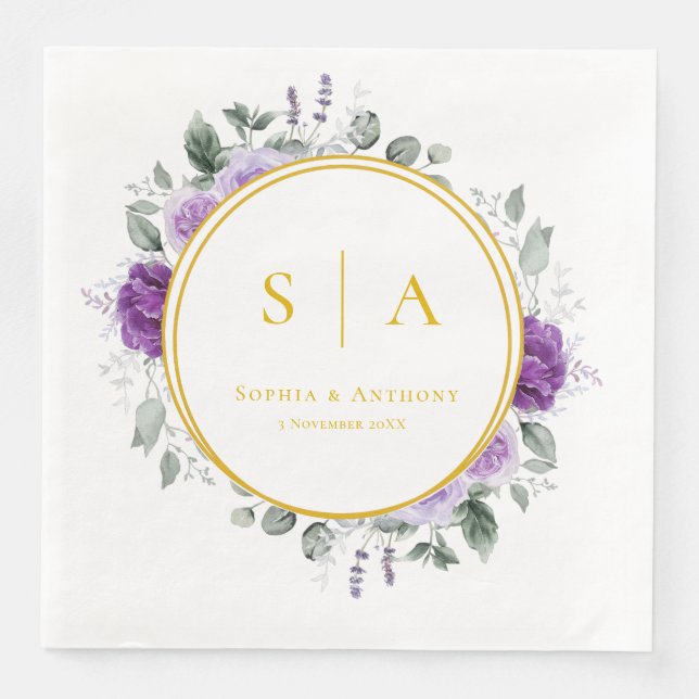 Purple Floral Wedding Napkins (Front)