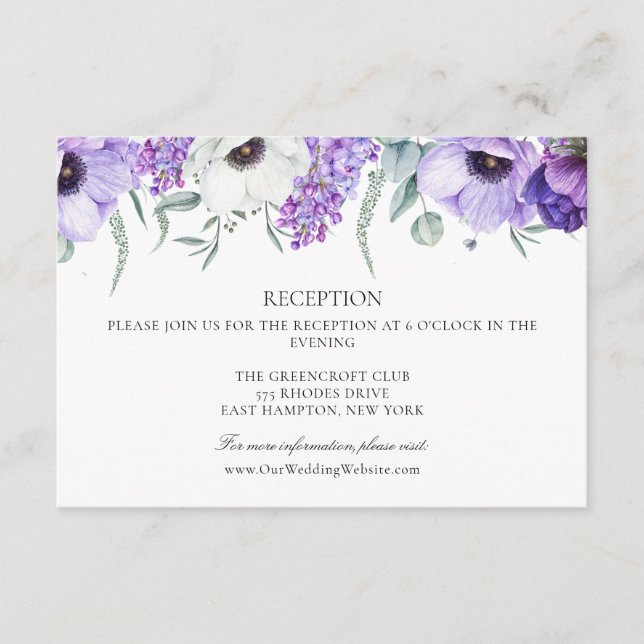 Purple Floral Wedding Online Reception Enclosure Card (Front)
