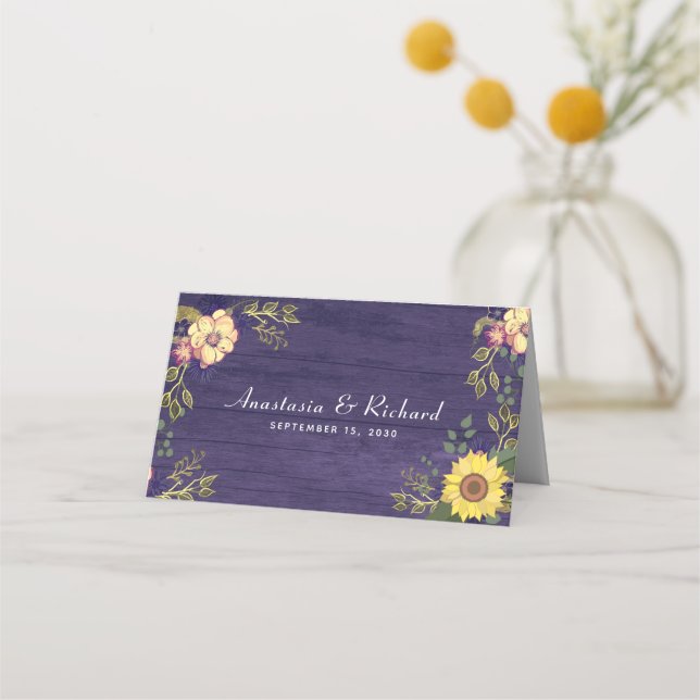 Purple Floral Wedding Place Card (Back)