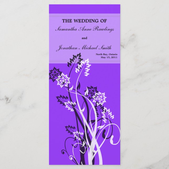 Purple Floral Wedding Program Programme (Front)