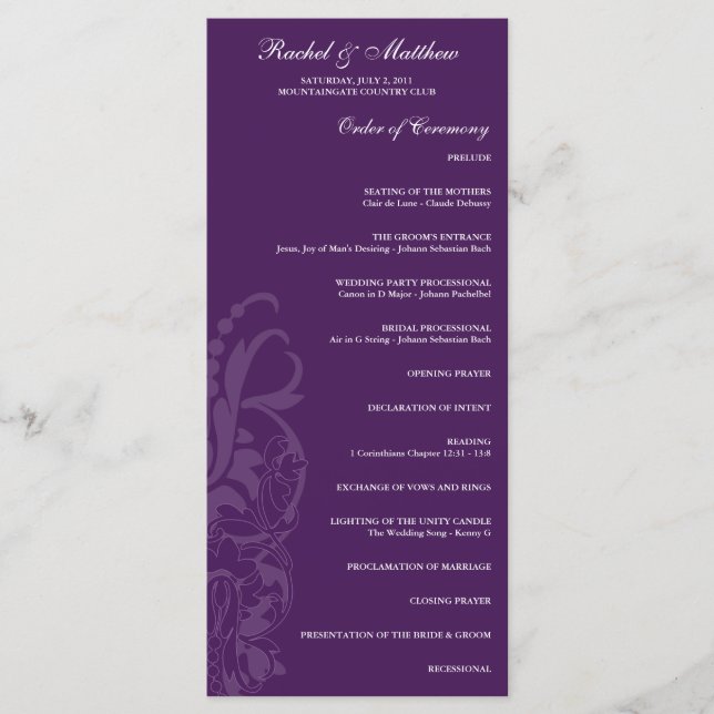 Purple Floral Wedding Program Programme (Front)