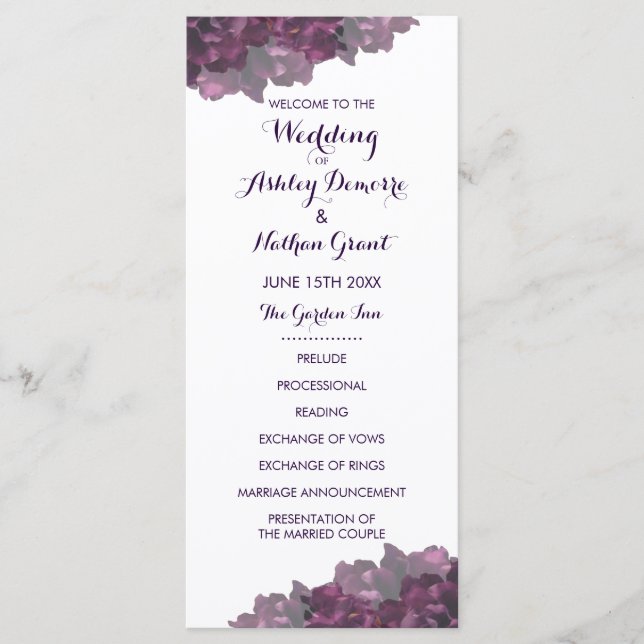 Purple Floral Wedding Program Programme (Front)