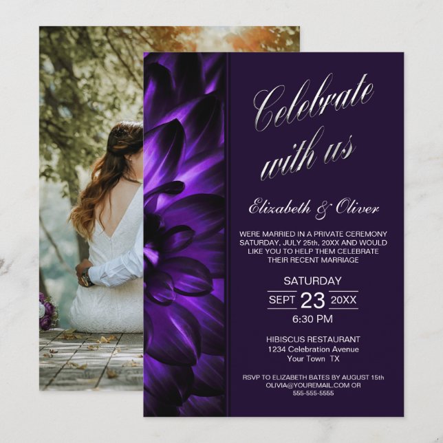 Purple Floral Wedding Reception Invitation (Front/Back)