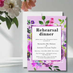 Purple Floral Wedding Rehearsal  Invitation