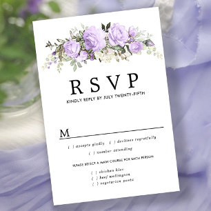 Purple Floral Wedding RSVP Card, Meal Options Card