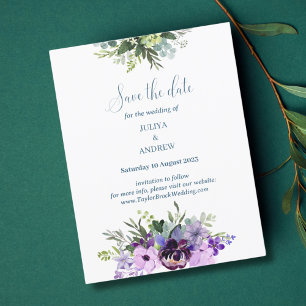 Purple Floral wedding save the date card