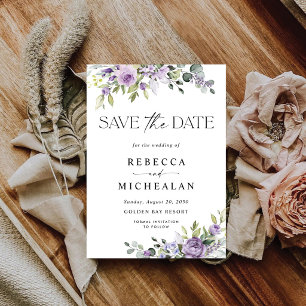 Purple Floral Wedding Save The Date Invitation