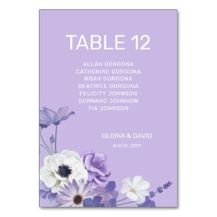 Purple Floral Wedding Table Number card