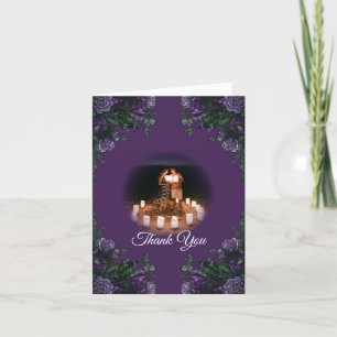 Purple Floral Wedding Thank You Card