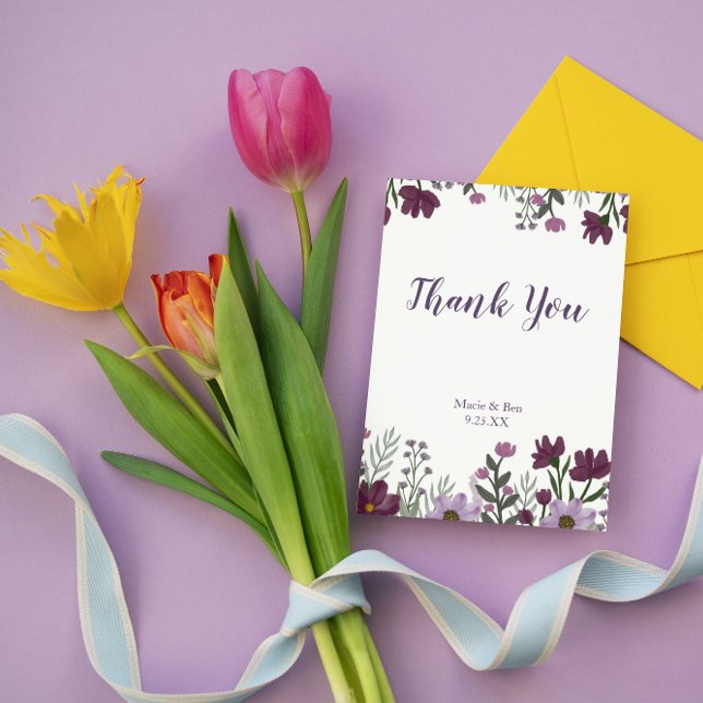 Purple Floral Wedding Thank You Card (Creator Uploaded)