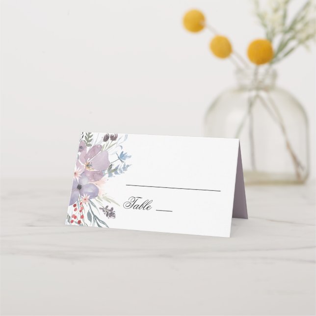Purple floral wedding. Watercolor lavender flowers Place Card (Front)