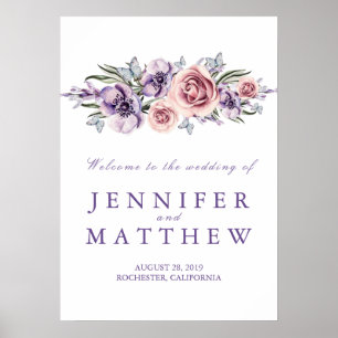 Purple Floral Wedding Welcome Sign