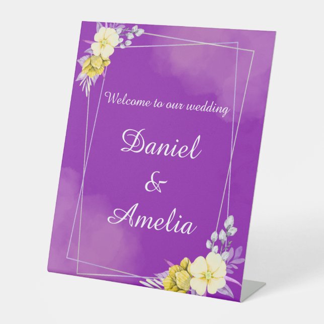 Purple Floral Wedding Welcome Sign (Front)