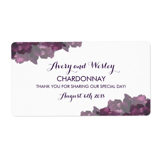 Purple Floral Wedding Wine Label (Front)