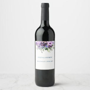 Purple floral wedding wine label