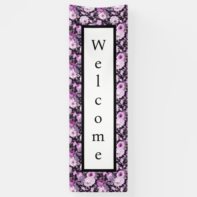 Purple floral welcome banner (Vertical)