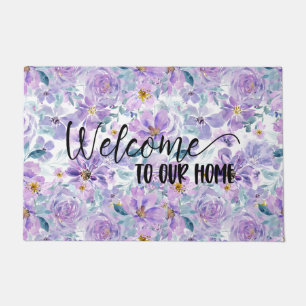 Purple Floral Welcome To Our Home Doormat