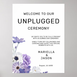Purple Floral Welcome Unplugged Wedding Sign