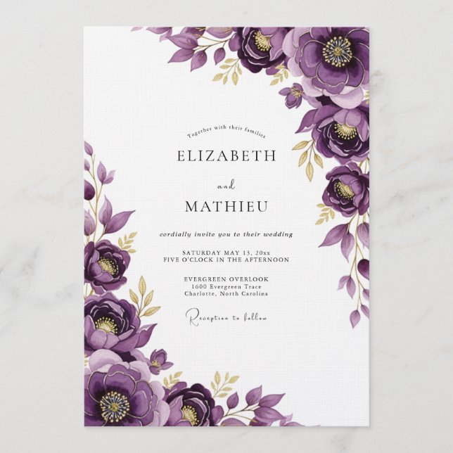 Purple Floral Whimsy Wedding Invitation (Front)