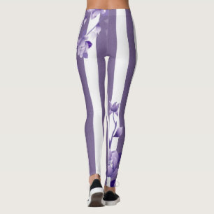 Purple Floral White Leggings