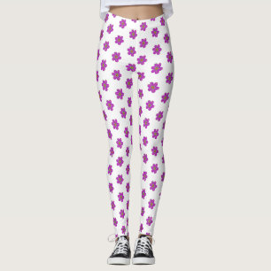 Purple Floral White Pattern Leggings