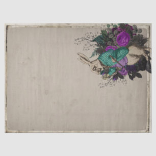 Purple Floral White Rabbit Alice in Wonderland Tissue Paper