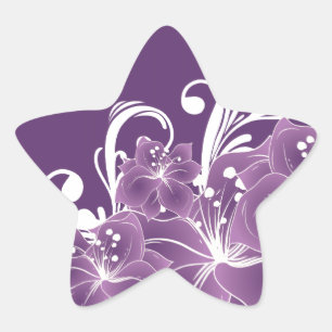 Purple Floral White Scrolls Star Sticker