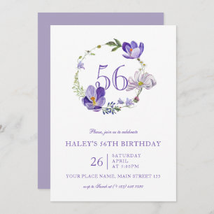 Purple Floral Wildflower Vintage 56TH Birthday Invitation