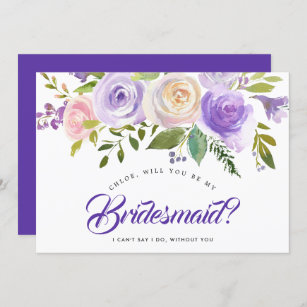 Purple Floral Will You Be My Bridesmaid Card
