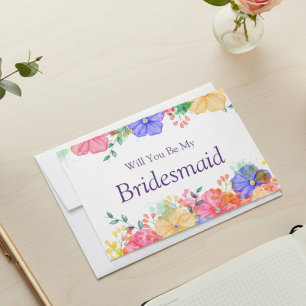 Purple Floral Will You Be My Bridesmaid Proposal Invitation
