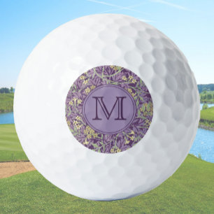 Purple Floral William Morris Custom Initial Ladies Golf Balls