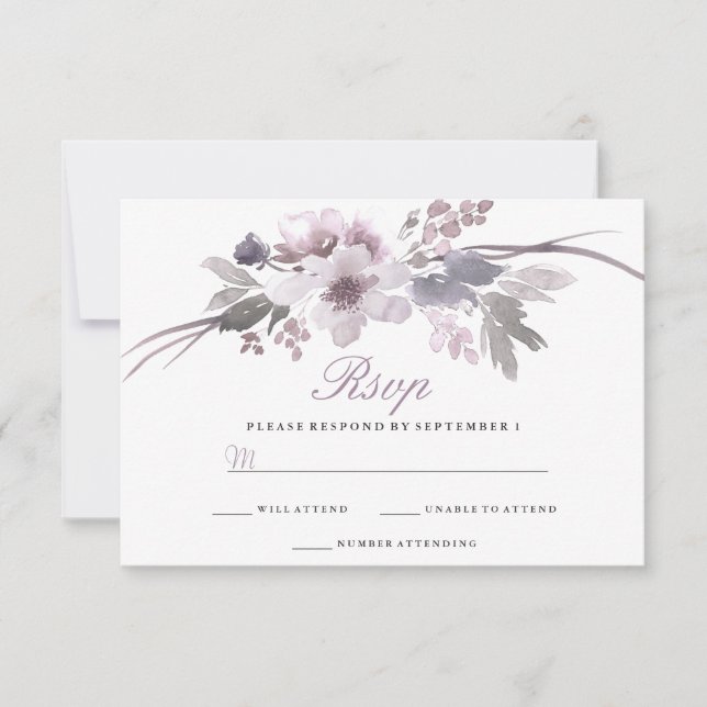 Purple Floral Winter Wedding RSVP (Front)