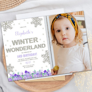 Purple Floral Winter Wonderland Invitations photo