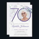 Purple Floral Wisteria Custom Photo 70th Birthday Invitation<br><div class="desc">Purple Floral Wisteria Custom Photo 70th Birthday Invitation. A delicate and feminine purple floral and botanical themed birthday party invitation. It features beautiful wisteria flowers and a custom photo you can change to your own! The designer is always ready to help, contact her if you need help with this design...</div>