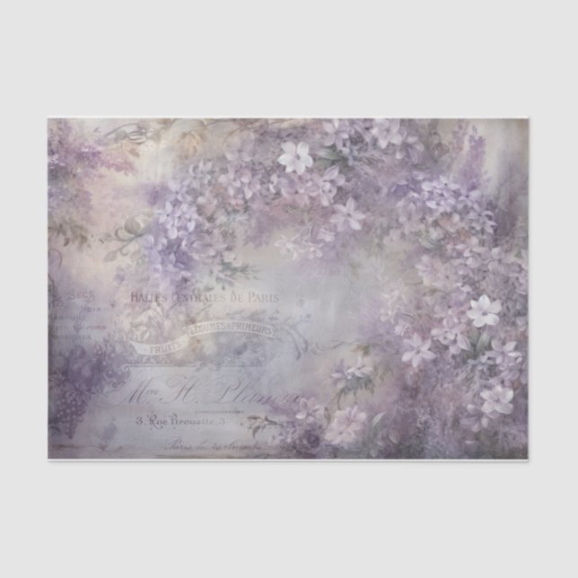Purple Floral Wisteria Lilac Typography Decoupage Tissue Paper (Front)