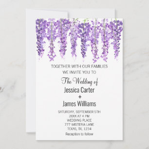 Purple Floral Wisteria Watercolor Lavender Wedding Invitation