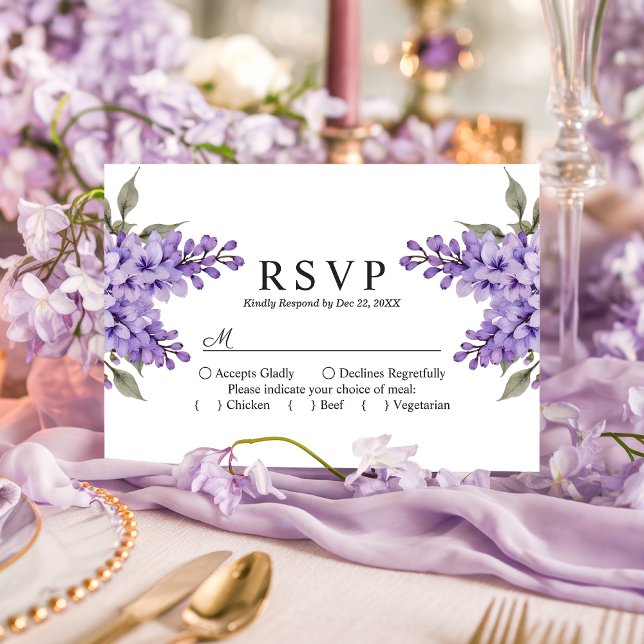 Purple Floral Wisteria Wedding RSVP Card (Creator Uploaded)