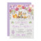 Purple Floral Woodland Animals Baby Shower Invite