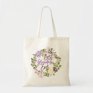 Purple Floral Wreath Best Grandma Ever Tote Bag