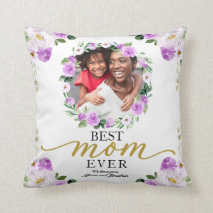 Purple Floral Wreath Best Mum Ever Mothers Day Cushion