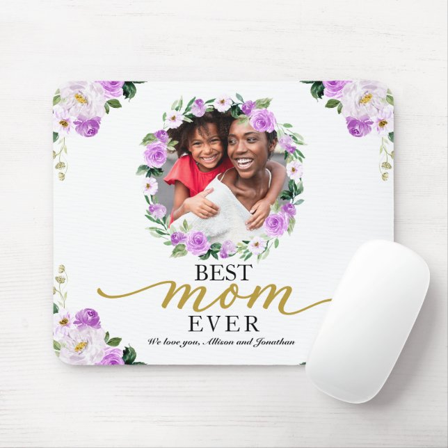 Purple Floral Wreath Best Mum Ever Mothers Day Mouse Pad (With Mouse)