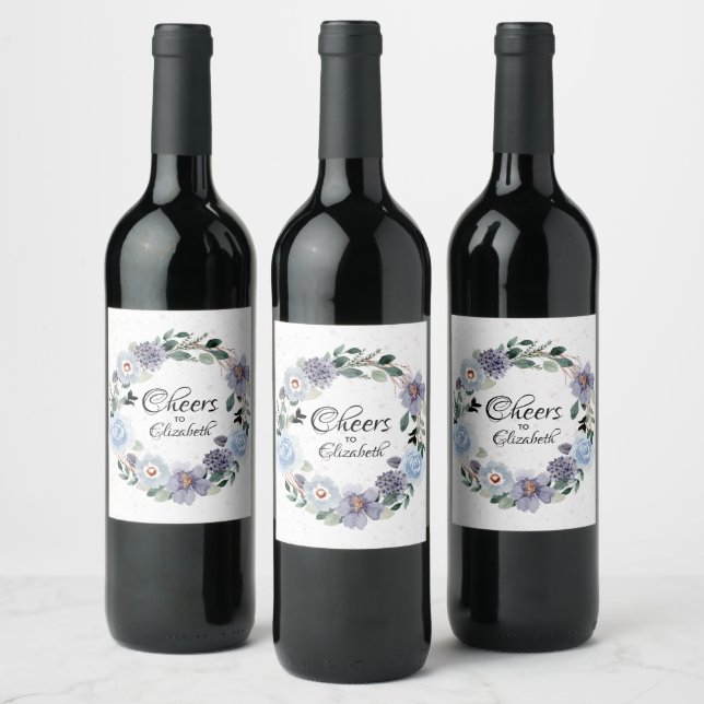 Purple Floral Wreath Bridal Shower Wine Label (Bottles)