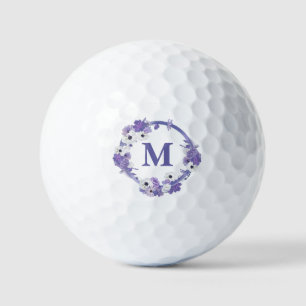 Purple Floral Wreath Monogram Golf Balls