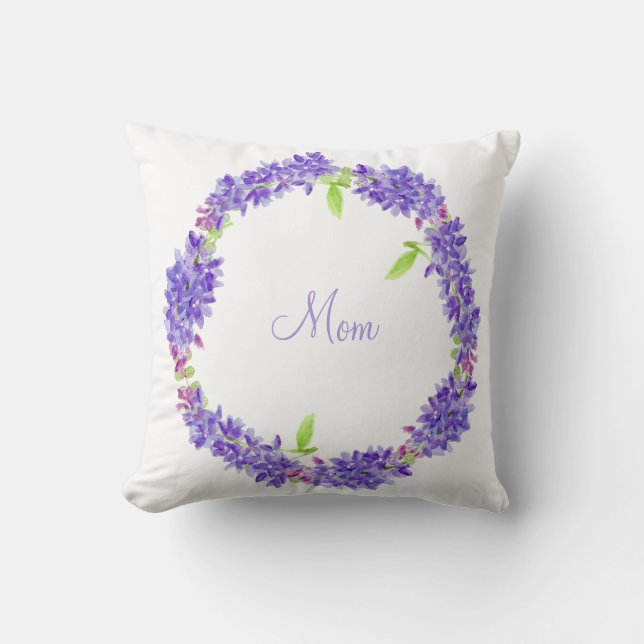 Purple Floral Wreath | Mum Cushion (Front)