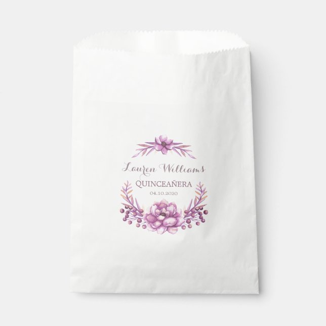 Purple Floral Wreath Quinceanera Favour Bags (Front)