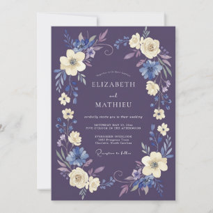 Purple Floral Wreath Wedding Invitation