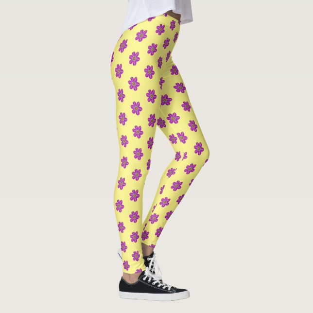 Purple Floral Yellow Pattern Leggings (Right)