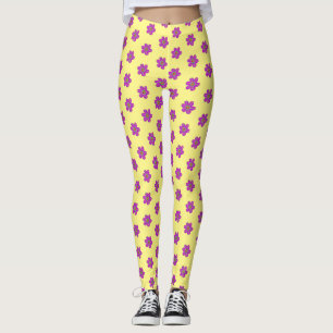 Purple Floral Yellow Pattern Leggings